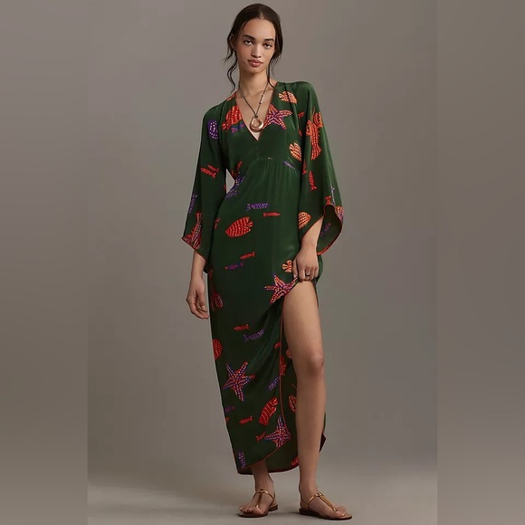 Anthropologie Farm Rio V-Neck Side-Slit Maxi Dress